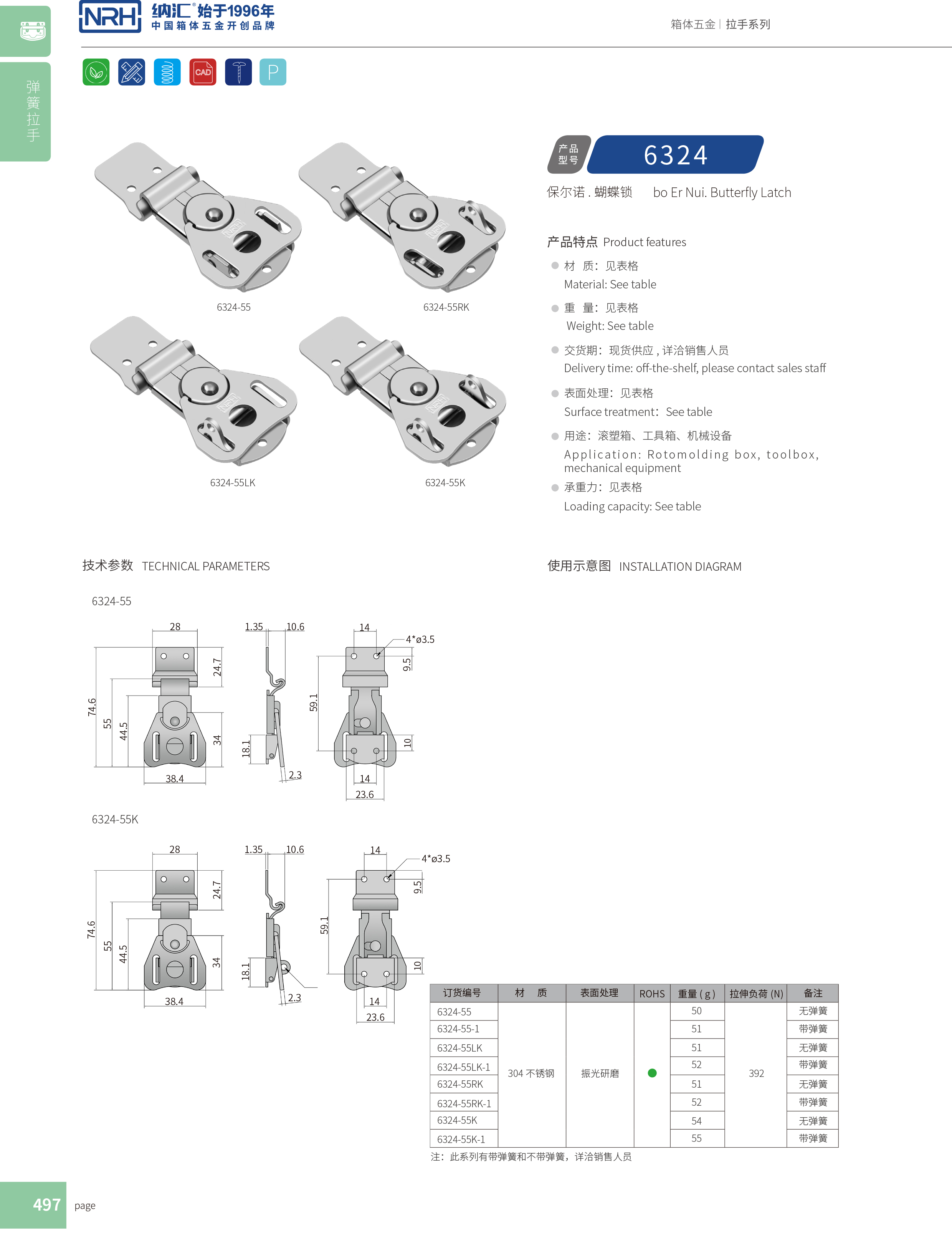 蝴蝶鎖芯6324-55K箱體一色桃子在线播放_不鏽鋼小箱扣_NRH救災箱箱扣